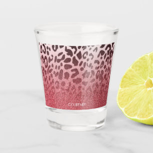 Pink Glitter Leopard Skin Shot Glass