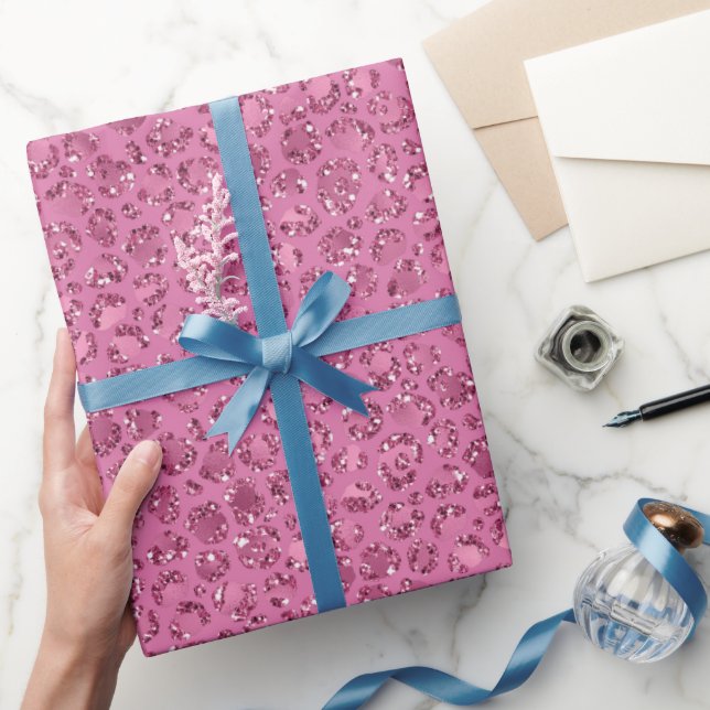 Pink Glitter Leopard Wrapping Paper (Gifting)