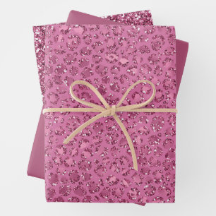 Pink Glitter Leopard Wrapping Paper Sheet