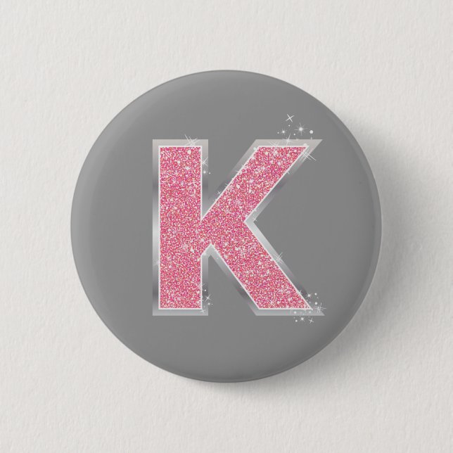 Pink Glitter letter K 6 Cm Round Badge (Front)