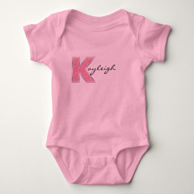 Pink Glitter letter K Baby Bodysuit (Front)