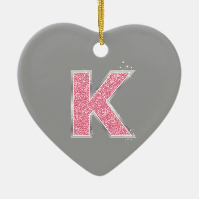 Pink Glitter letter K Ceramic Tree Decoration (Front)