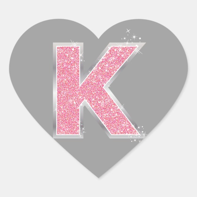 Pink Glitter letter K Heart Sticker (Front)