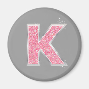 Pink Glitter letter K Magnet
