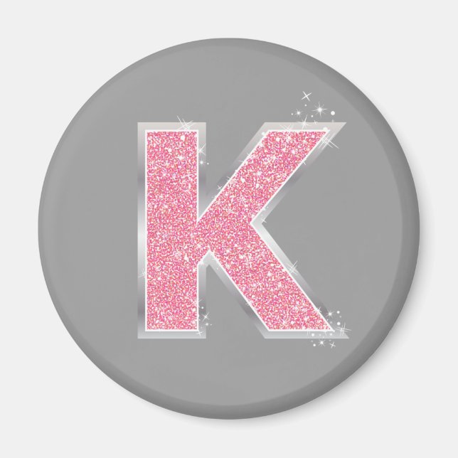Pink Glitter letter K Magnet (Front)