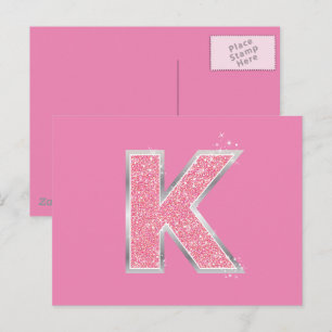 Pink Glitter letter K Postcard