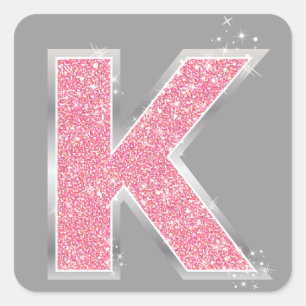 Pink Glitter letter K Square Sticker