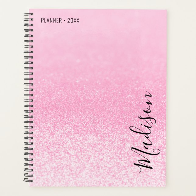 Pink Glitter Lights Personalised Planner (Front)