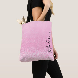 Pink Glitter Lights Personalised Tote Bag