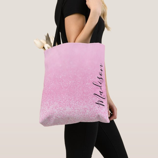Pink Glitter Lights Personalised Tote Bag (Close Up)