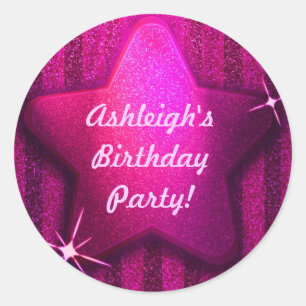 Pink Glitter-Like Star Birthday Party Stickers