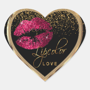 Pink Glitter Lipcolor Love Heart Sticker