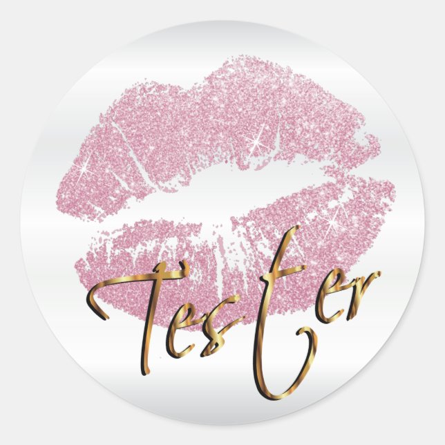 Pink Glitter Lips 3 - Tester Classic Round Sticker (Front)