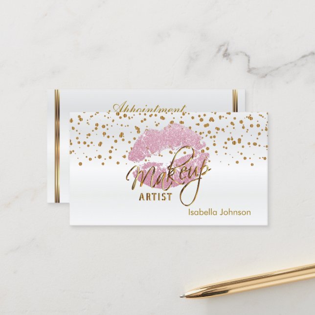 Pink Glitter Lips Appointment Schedule 2 Card (Front/Back In Situ)