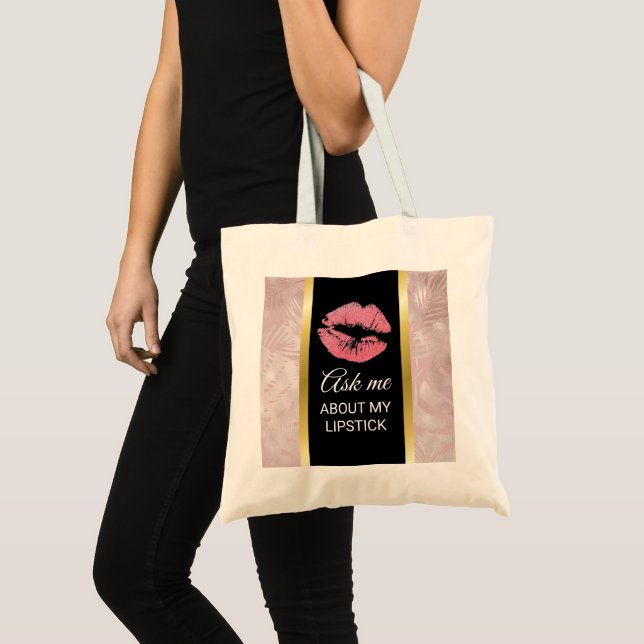 Pink Glitter Lips Ask Me About My Lipstick Tote Bag (Front (Product))