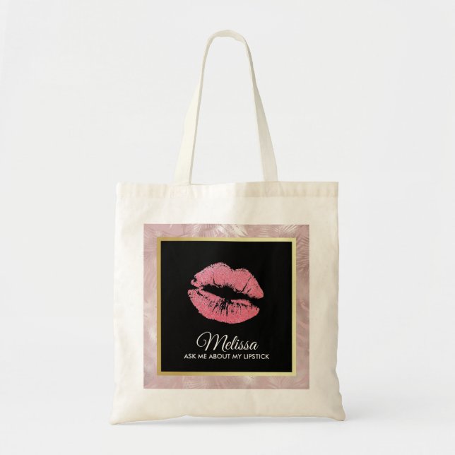 Pink Glitter Lips Ask Me About My Lipstick Tote Bag (Front)