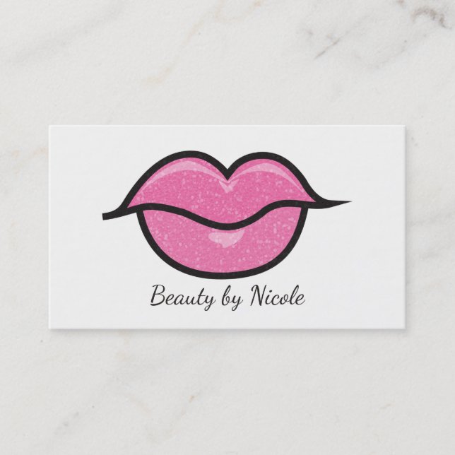 Pink Glitter Lips Kiss Chic Makeup Glam Beauty Business Card (Front)