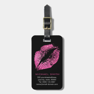 Pink Glitter Lips Luggage Tag