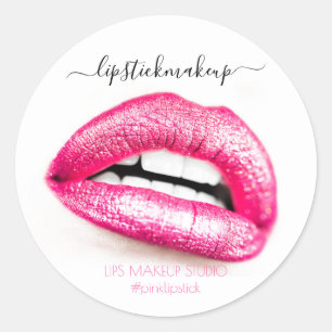 Pink Glitter Lips Makeup Artist Beauty Studio Classic Round Sticker