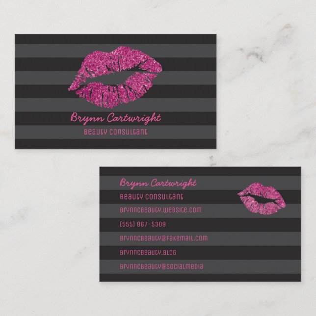 Pink Glitter Lips Makeup Beauty Consultant Glamour Business Card (Front/Back)