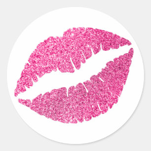 Pink Glitter Lips Print Classic Round Sticker