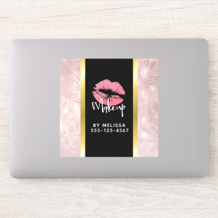 Pink Glitter Lips & Rose Gold Leaves Makeup Biz