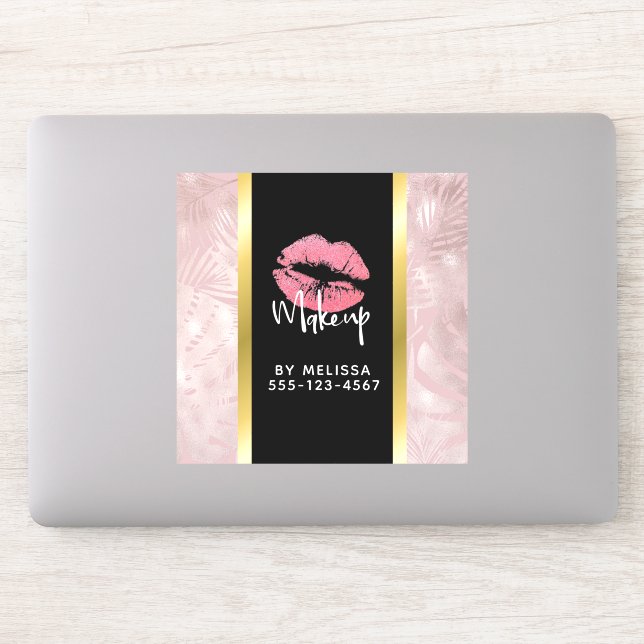 Pink Glitter Lips & Rose Gold Leaves Makeup Biz (Computer)