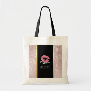 Pink Glitter Lips & Rose Gold Leaves Makeup Biz Tote Bag