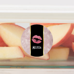 Pink Glitter Lips & Rose Gold Tropical Leaves