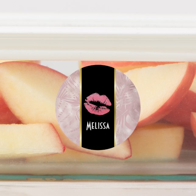 Pink Glitter Lips & Rose Gold Tropical Leaves (Affixed)