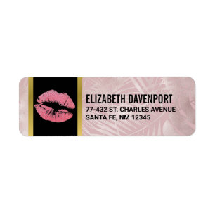 Pink Glitter Lips & Rose Gold Tropical Leaves
