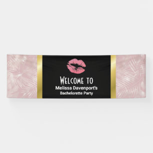 Pink Glitter Lips & Rose Gold Tropical Leaves Banner