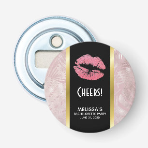 Pink Glitter Lips & Rose Gold Tropical Leaves Bottle Opener