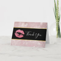 Pink Glitter Lips & Rose Gold Tropical Leaves