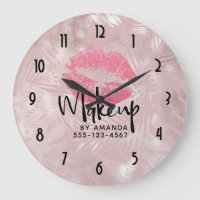 Pink Glitter Lips & Rose Gold Tropical Leaves