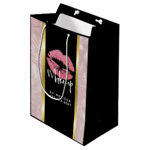 Pink Glitter Lips & Rose Gold Tropical Leaves Medium Gift Bag