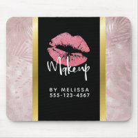 Pink Glitter Lips & Rose Gold Tropical Leaves