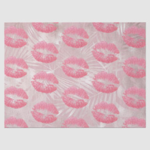 Pink Glitter Lips & Rose Gold Tropical Leaves Tissue Paper