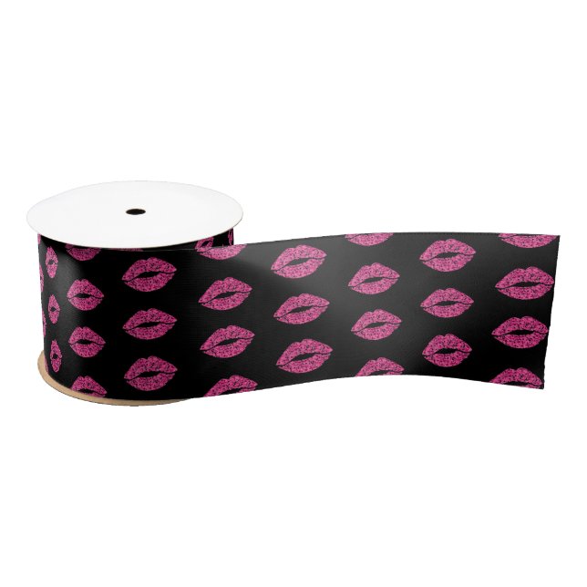 Pink Glitter Lips Satin Ribbon (Spool)