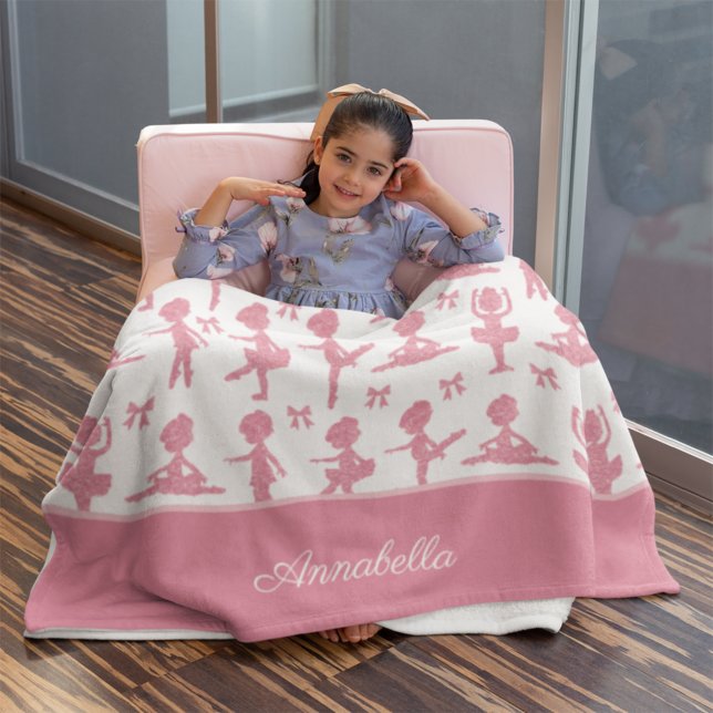 Pink Glitter Little Girl Ballerina Ballet Pattern Fleece Blanket (Creator Uploaded)