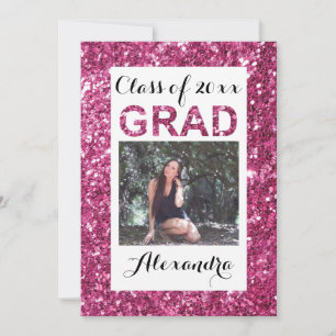 Pink Glitter-Look 1 Photo Graduation Invitation