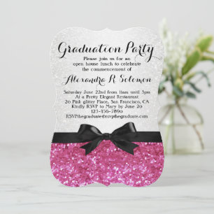 Pink Glitter-look Bow Graduation Party Invitation