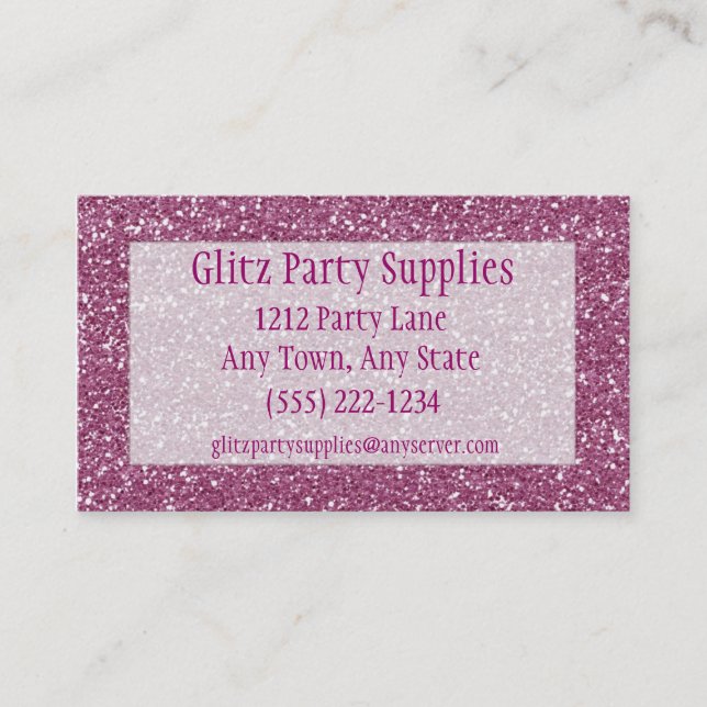 Pink Glitter Look Business Card Customisable (Front)