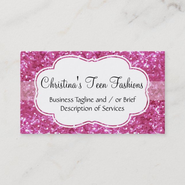 Pink Glitter-Look Fashion Business Card (Front)