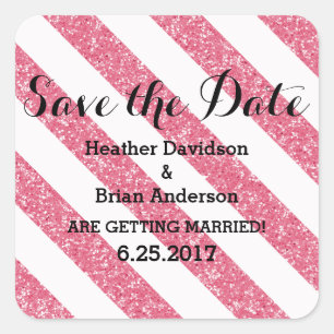 Pink Glitter Look Stripes Save the Date Stickers