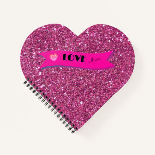 Pink Glitter LOVE Cute Heart Valentine's Day Girly Notebook