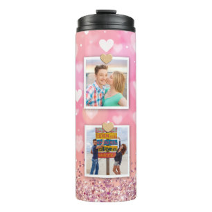 Pink Glitter Love Heart 6 Photo Modern Thermal Tumbler