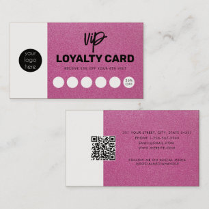 Pink Glitter Loyalty Card Customer Punch Card