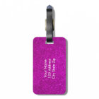 Pink glitter luggage tag with faux shiny glimmers