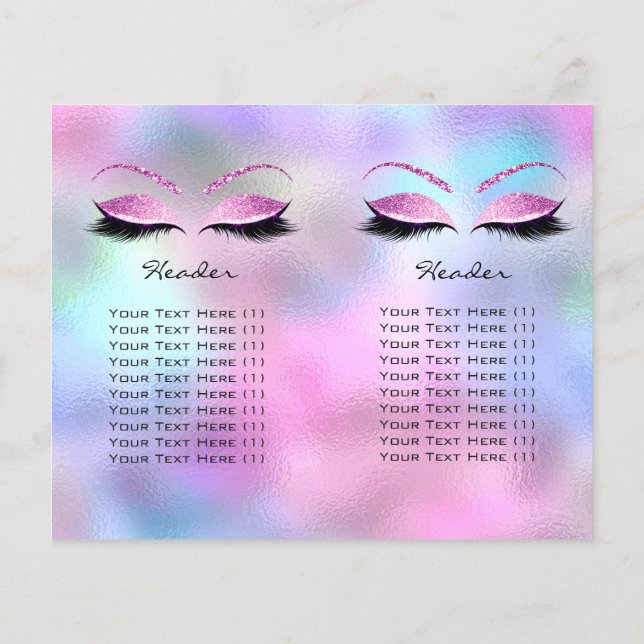 Pink Glitter Makeup Eye Lash Prices Leaflet Blue Flyer (Back)